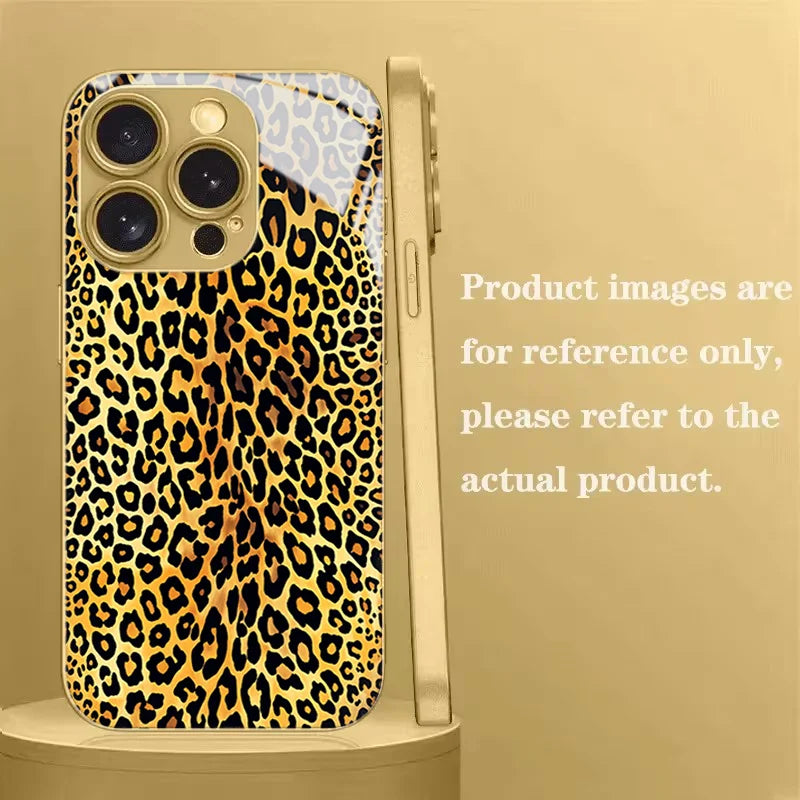 Tempered glass phone case with decorative stamped design, offering stylish protection for mobile devices.