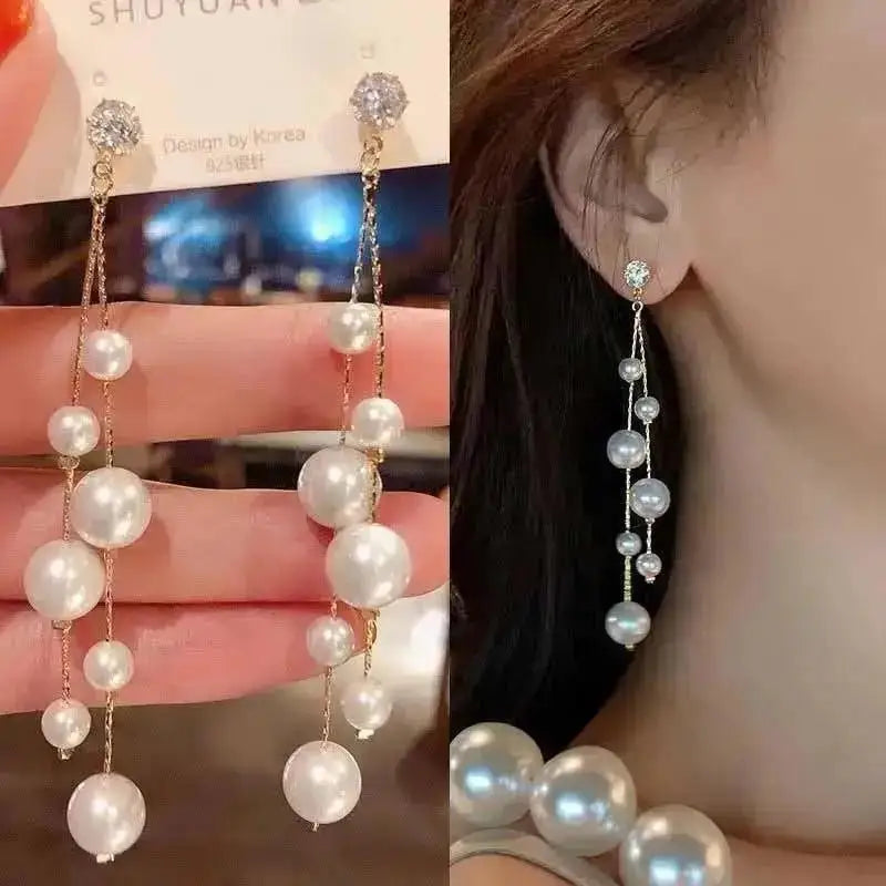 Pendientes de borla de perlas de moda coreana con aguja d...