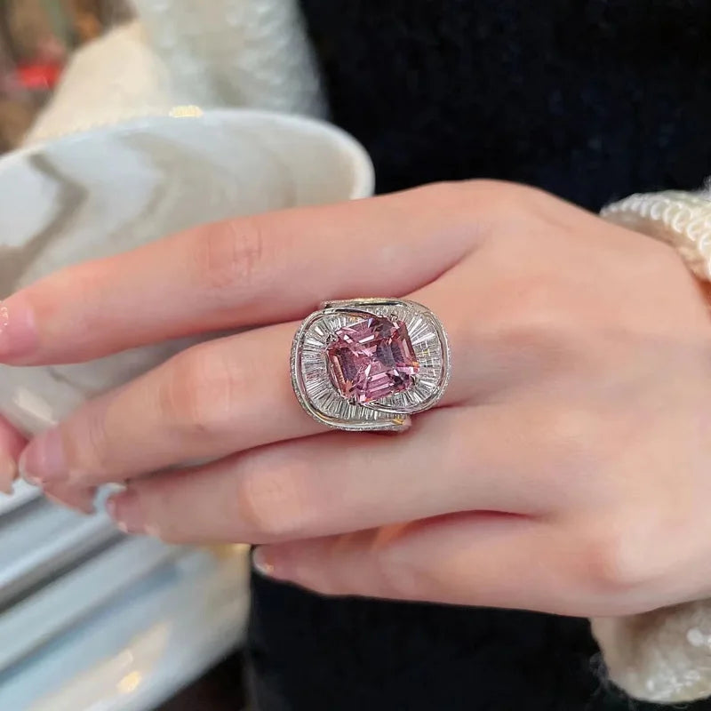 Dijes de cuarzo rosa, anillos de flores de boda, joyería ...