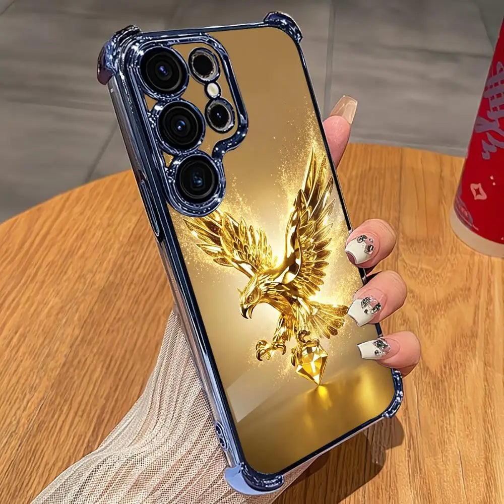 Gold eagle design phone case by Corporación Turística, featuring a shiny, decorative cover for smartphones.