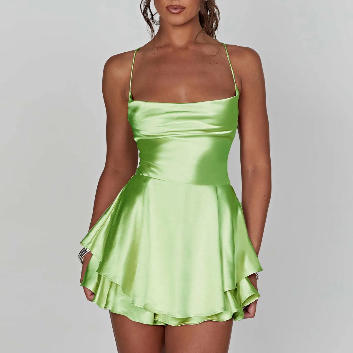 Camisones sexis de seda satinada para mujer, vestido liso...