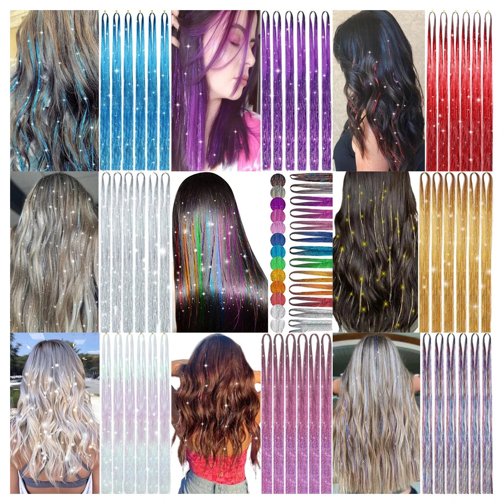 Extensiones de Cabello sintético brillante para niña, heb...
