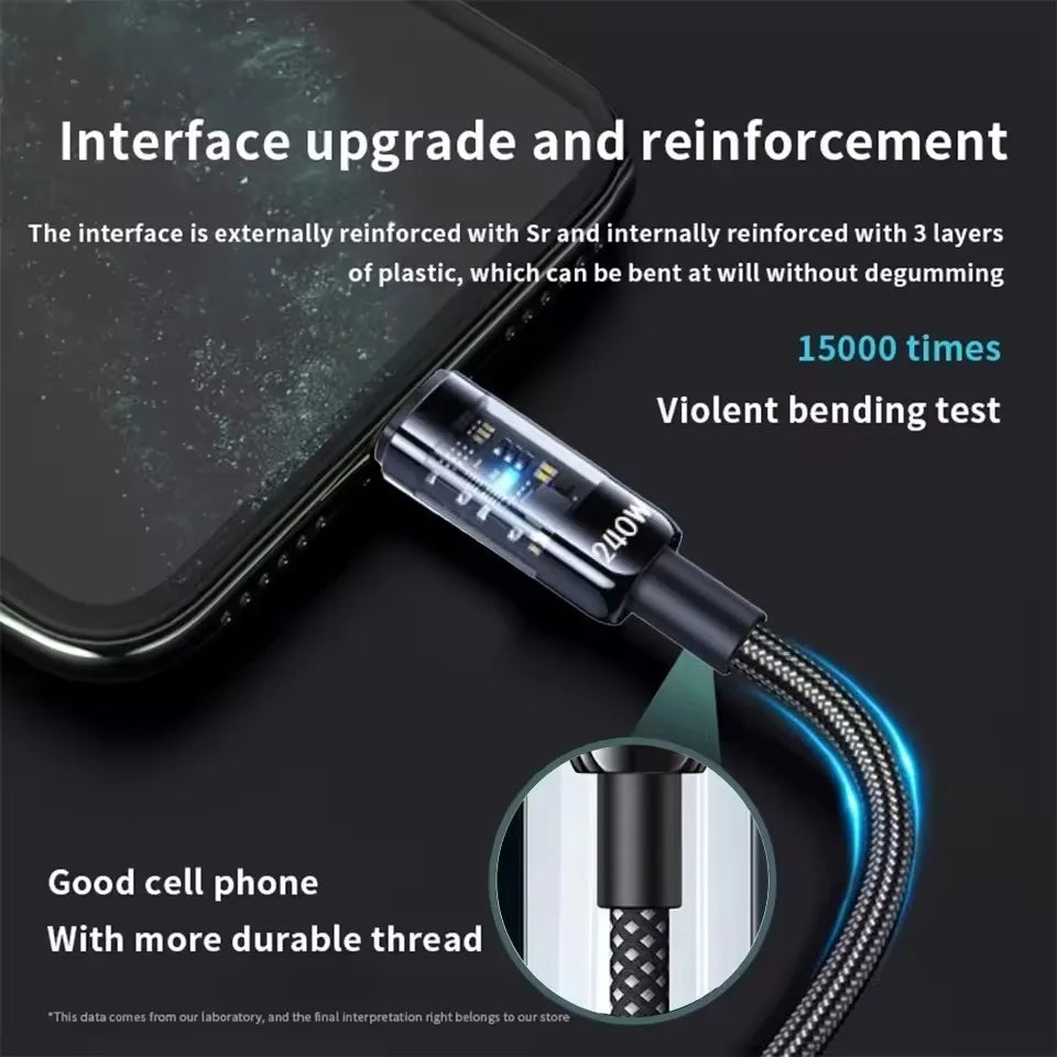 Cable USB-C 240W Digital Carga Rápida | Nylon Trenzado | iPhone/Samsung - Corporación Turística
