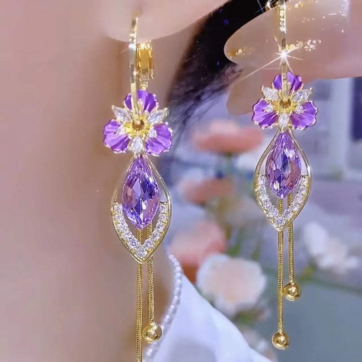 Pendientes colgantes de mariposa de cristal y perlas de c...