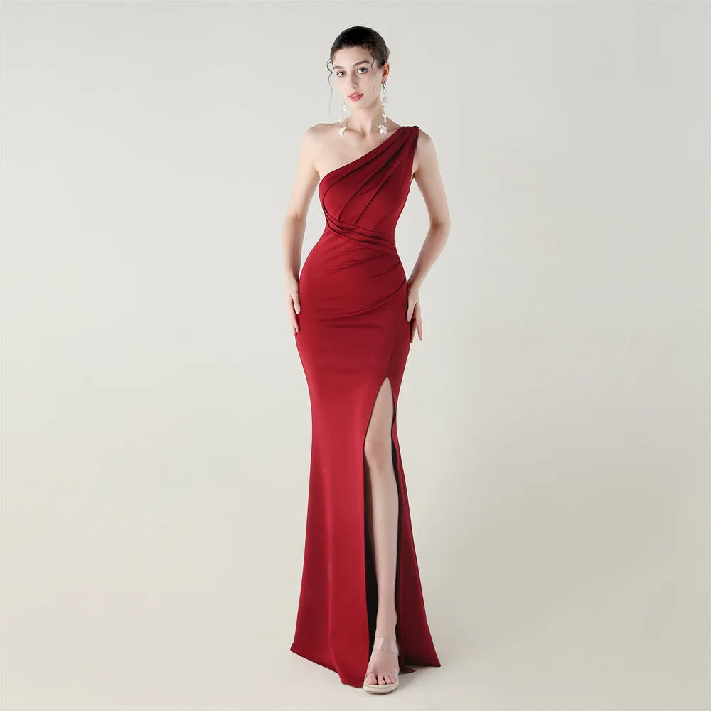 Vestido de Noche Sirena DEERVEADO Un Hombro Lujo (8 Colores)