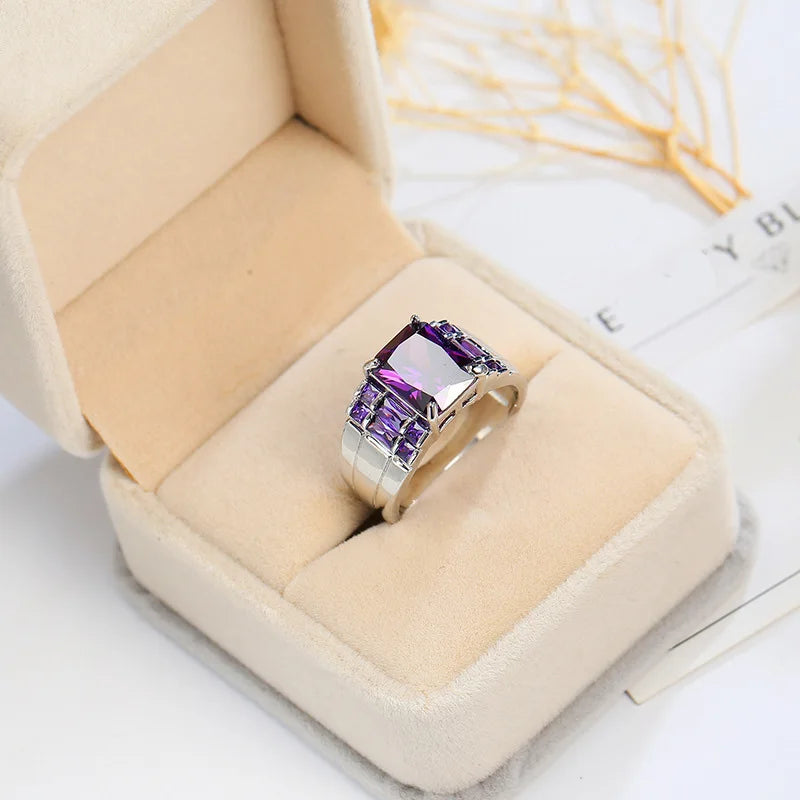 Anillos anchos de circonita púrpura para mujer, anillo de...