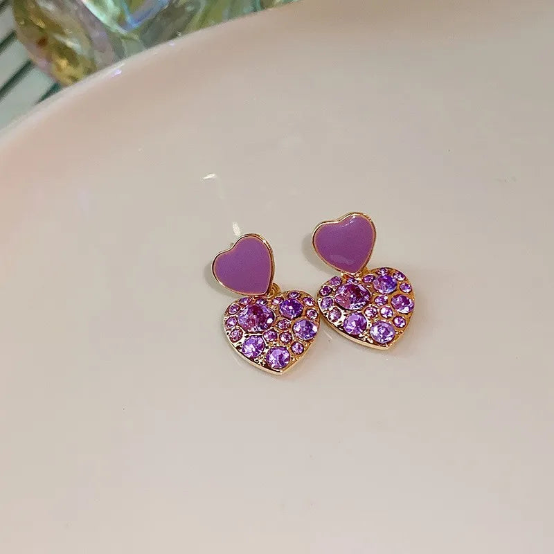 Pendientes de gota de corazón de cristal púrpura para muj...