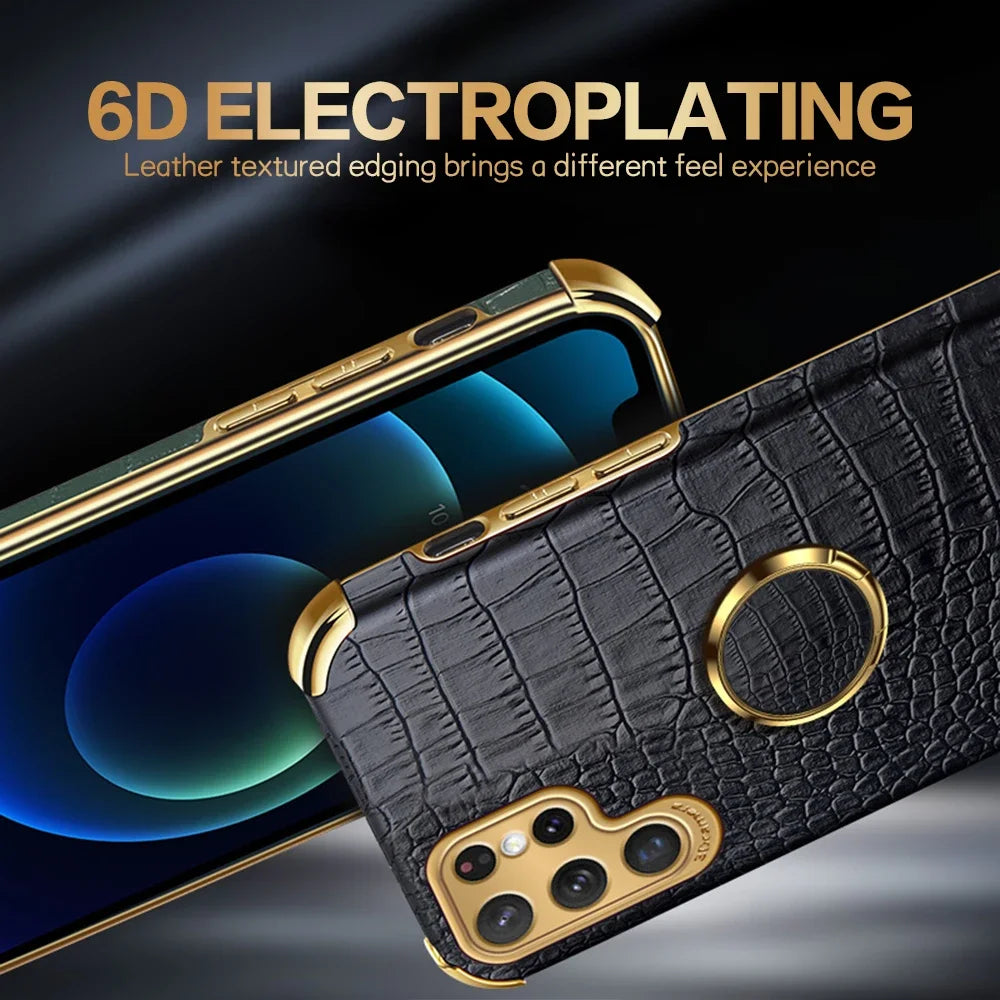 Leather Samsung Galaxy S23 Ultra case with stylish pattern, designed by Corporación Turística, showcasing the textured exterior.