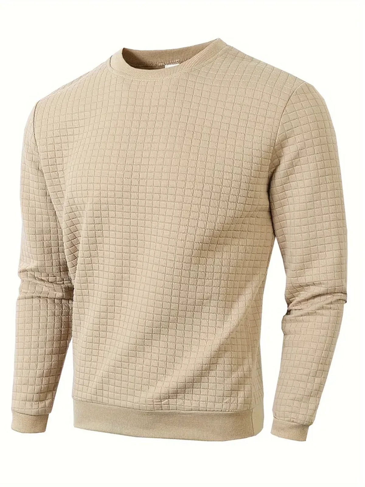 Jersey de cuello redondo para hombre, sudadera informal de Color sólido con cuadros de Jacquard, suéteres ajustados cálidos de manga larga, ropa de calle de punto, otoño
