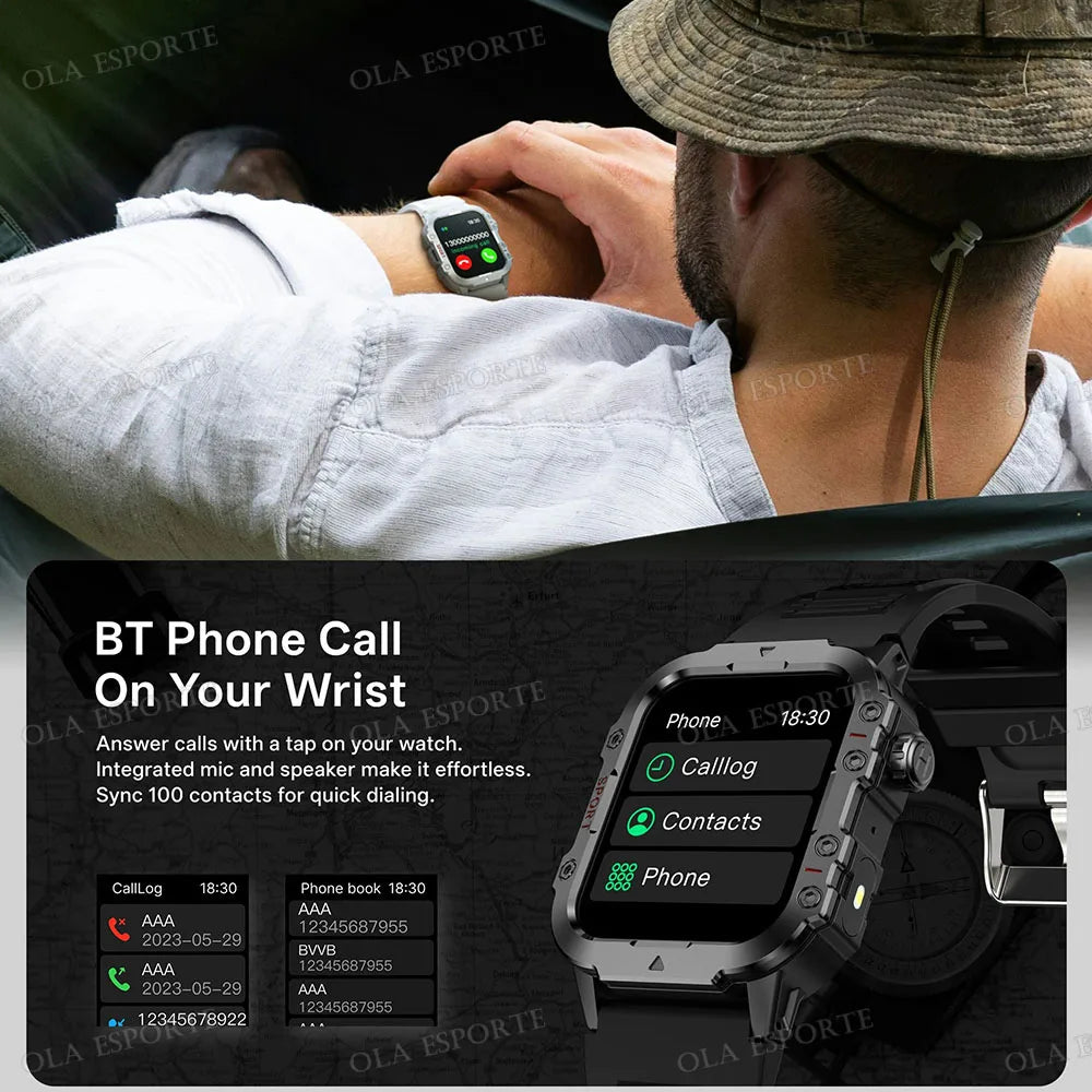 Reloj Militar 2026 Hombre: Pantalla HD 2.01", Linterna LED, Bluetooth