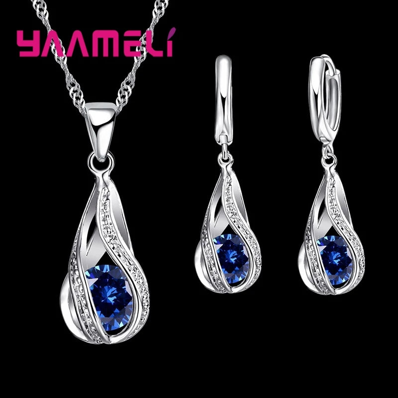Gota de agua caliente CZ 925 conjunto de joyería chapada ...