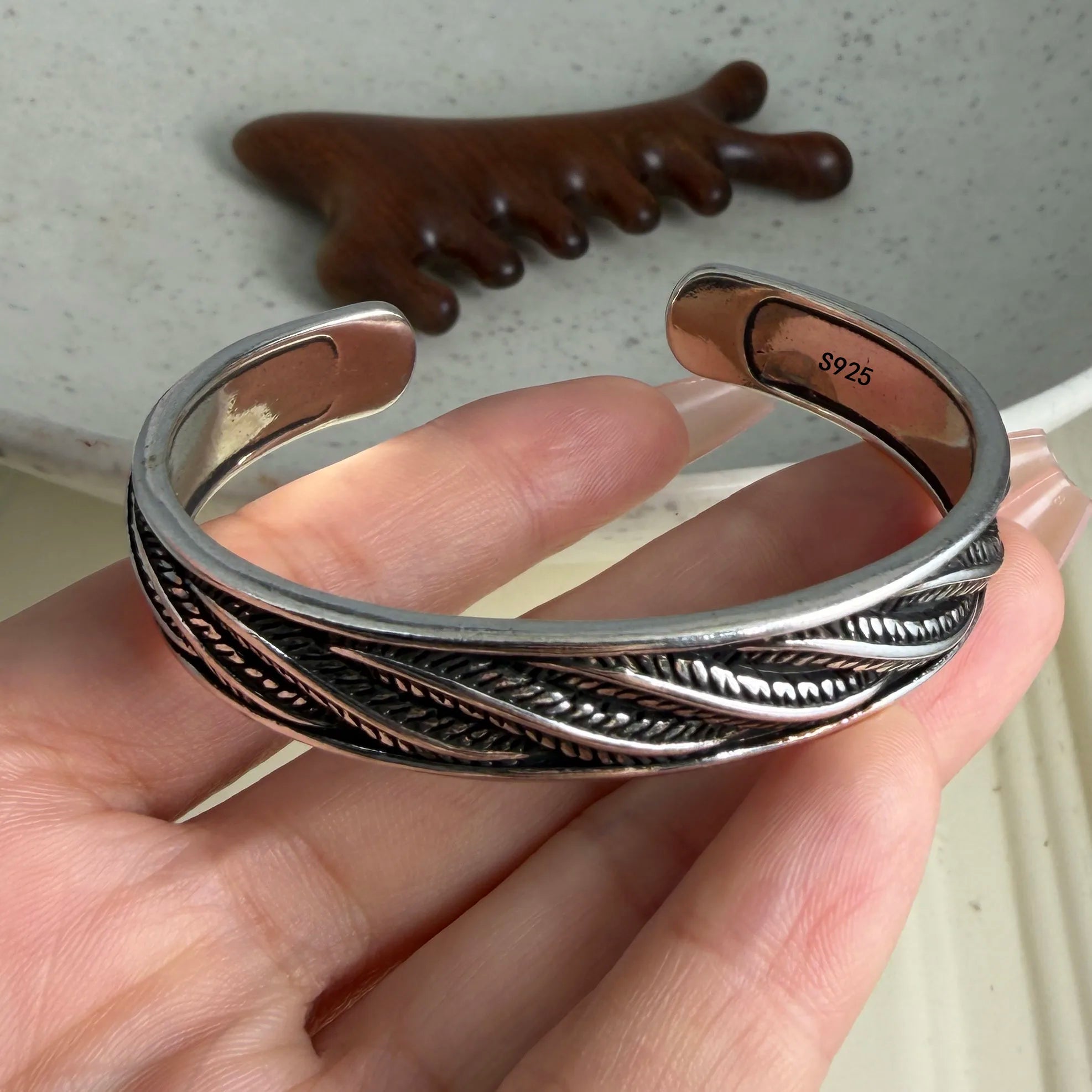 Pulsera Retro de plata de ley 925 100% sólida para mujer,...