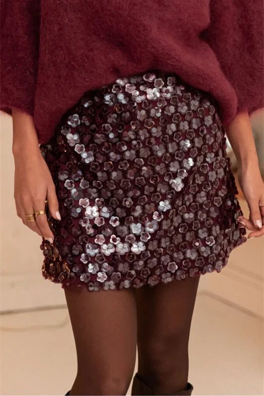 Falda Brillante con Lentejuelas para Mujer, Falda Mini de...