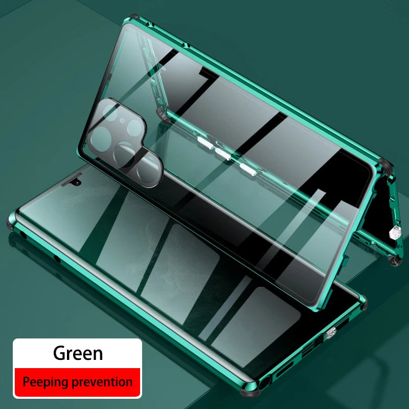 Magnetic metal phone case for Samsung S26, S25, S23, and S24 by Corporación Turística, featuring a sleek metallic design.