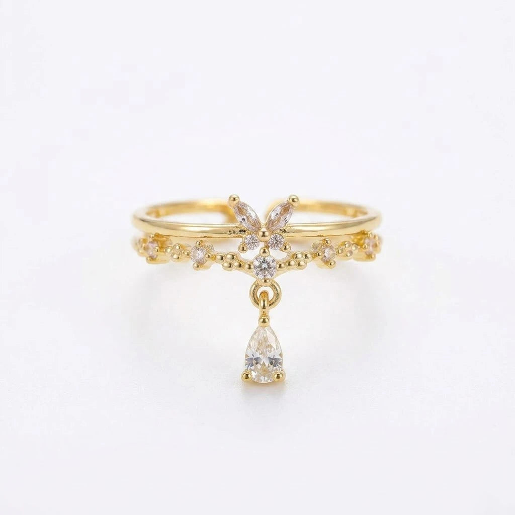 Anillo Flor Circon Colorido Ajustable Mujer Moda Vintage Regalo Joyería