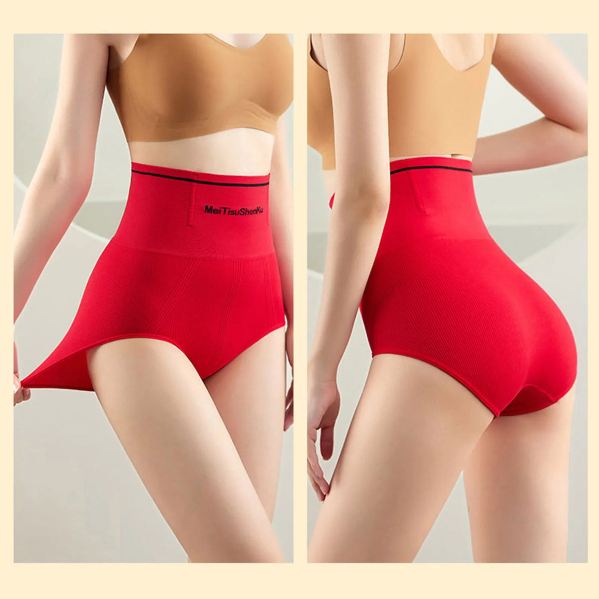 Postpartum belly control briefs for women, high-waisted shapewear from Corporación Turística, shown in black.