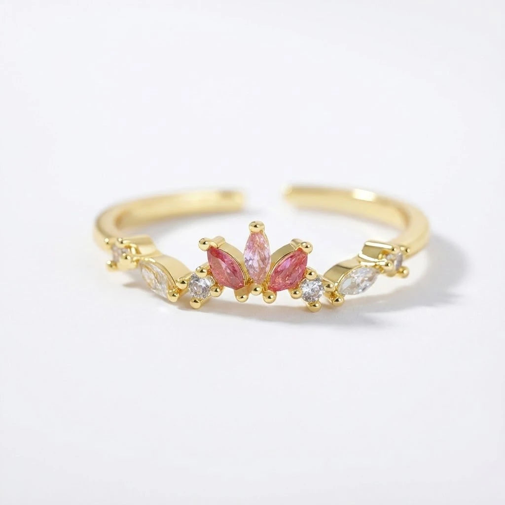 Anillo Flor Circon Colorido Ajustable Mujer Moda Vintage Regalo Joyería