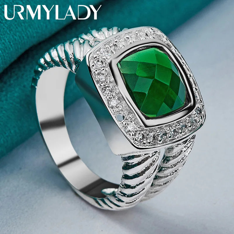 URMYLADY Plata de Ley 925 Circone Verde Cuadrado 7-10 # ...
