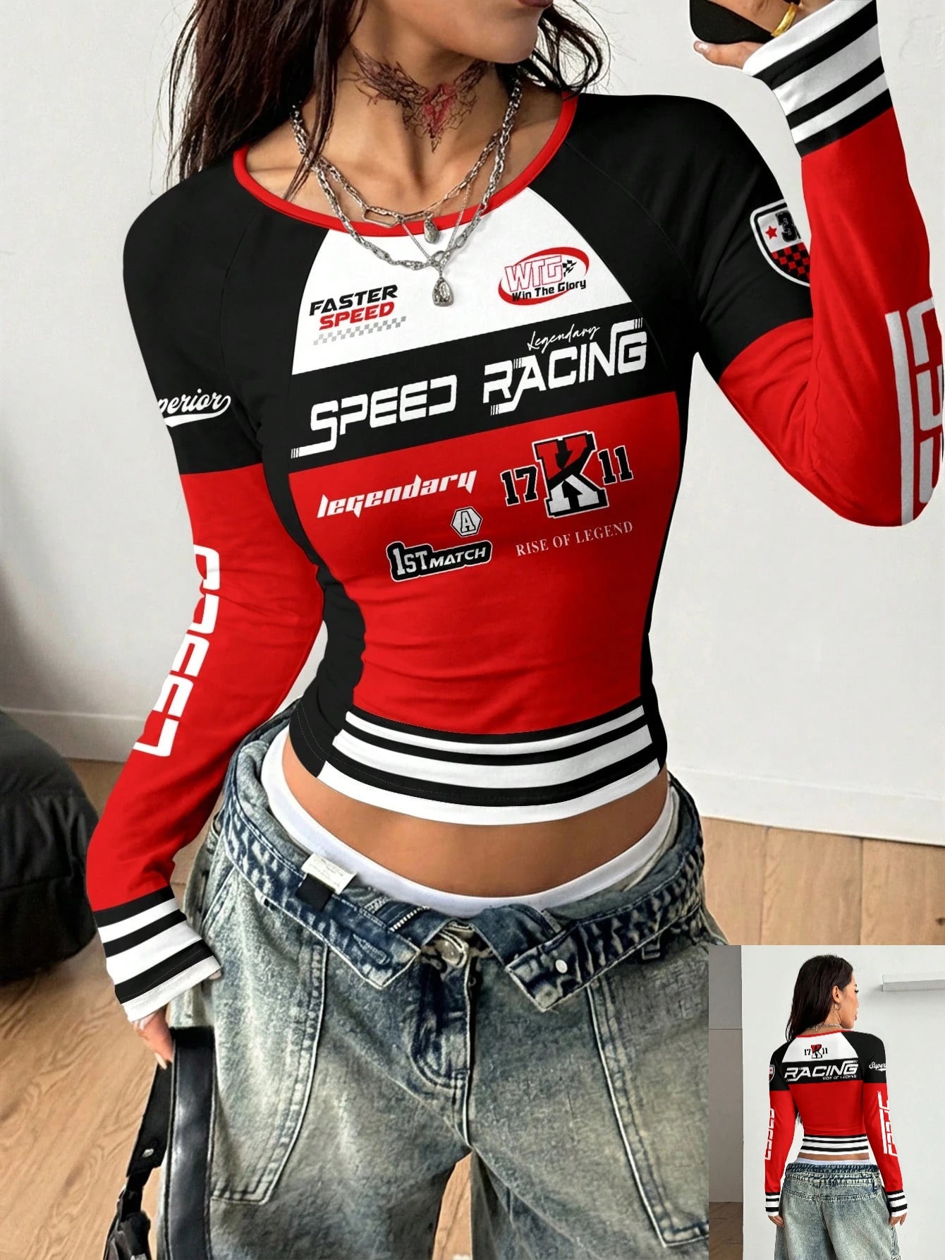 Camiseta de Manga Larga con Estampado de Letras Numéricas...