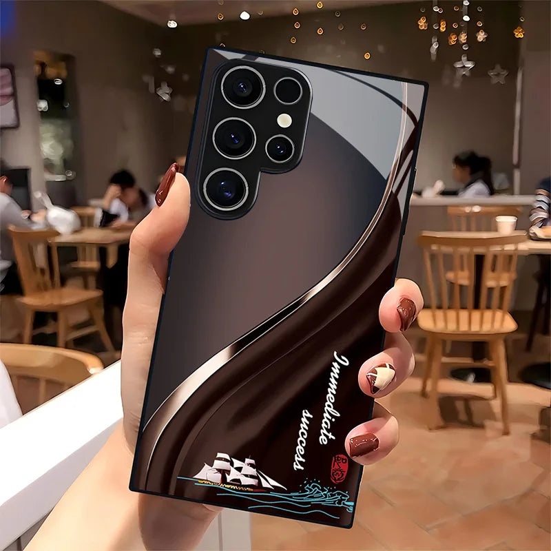 Creative glass phone case with candle design by Corporación Turística, featuring vibrant, artistic visuals on a sleek protective cover.