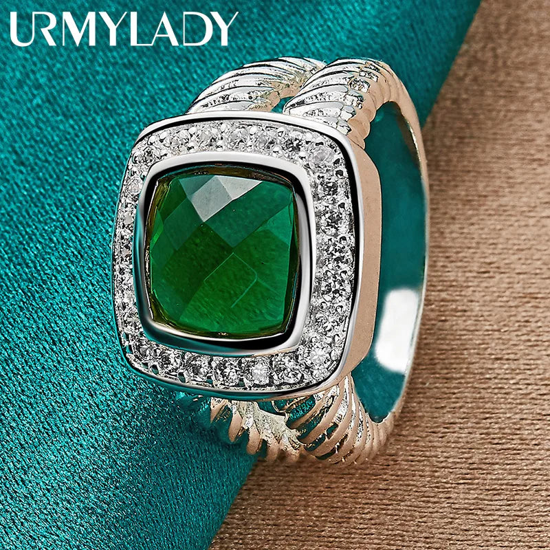 URMYLADY Plata de Ley 925 Circone Verde Cuadrado 7-10 # ...