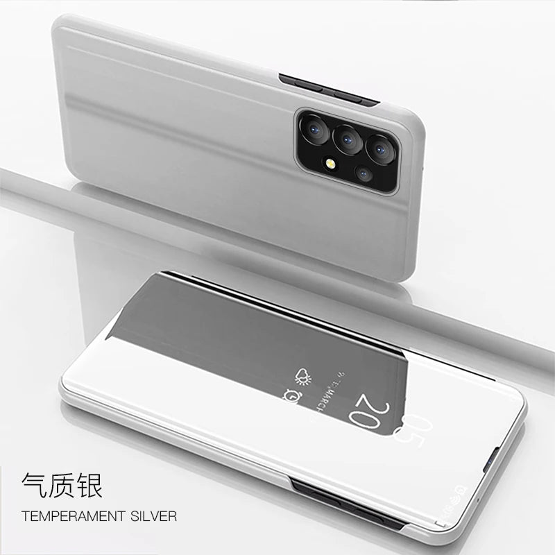 Luxury Samsung Galaxy A14 A34 A54 5G phone case with mirror design, featuring a sleek, elegant pattern and protective edges.