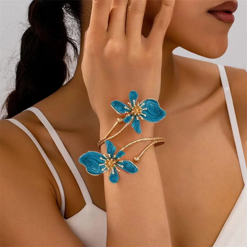 Brazalete bohemio de esmalte floral para mujer, brazalete...