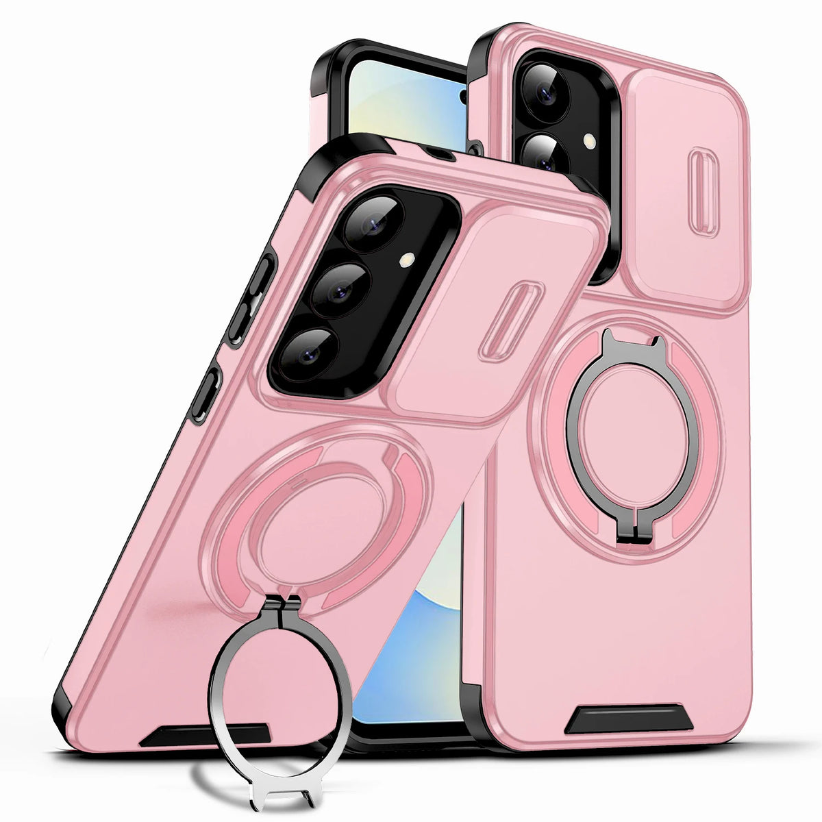 Samsung Galaxy A case with sliding cover and stand, featuring a protective design by Corporación Turística.