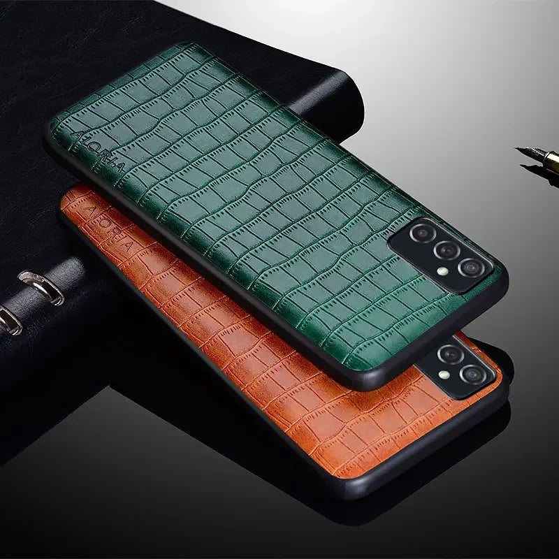 Leather PU phone case with 3D textured finish, soft matte surface, and shock-resistant design by Corporación Turística.