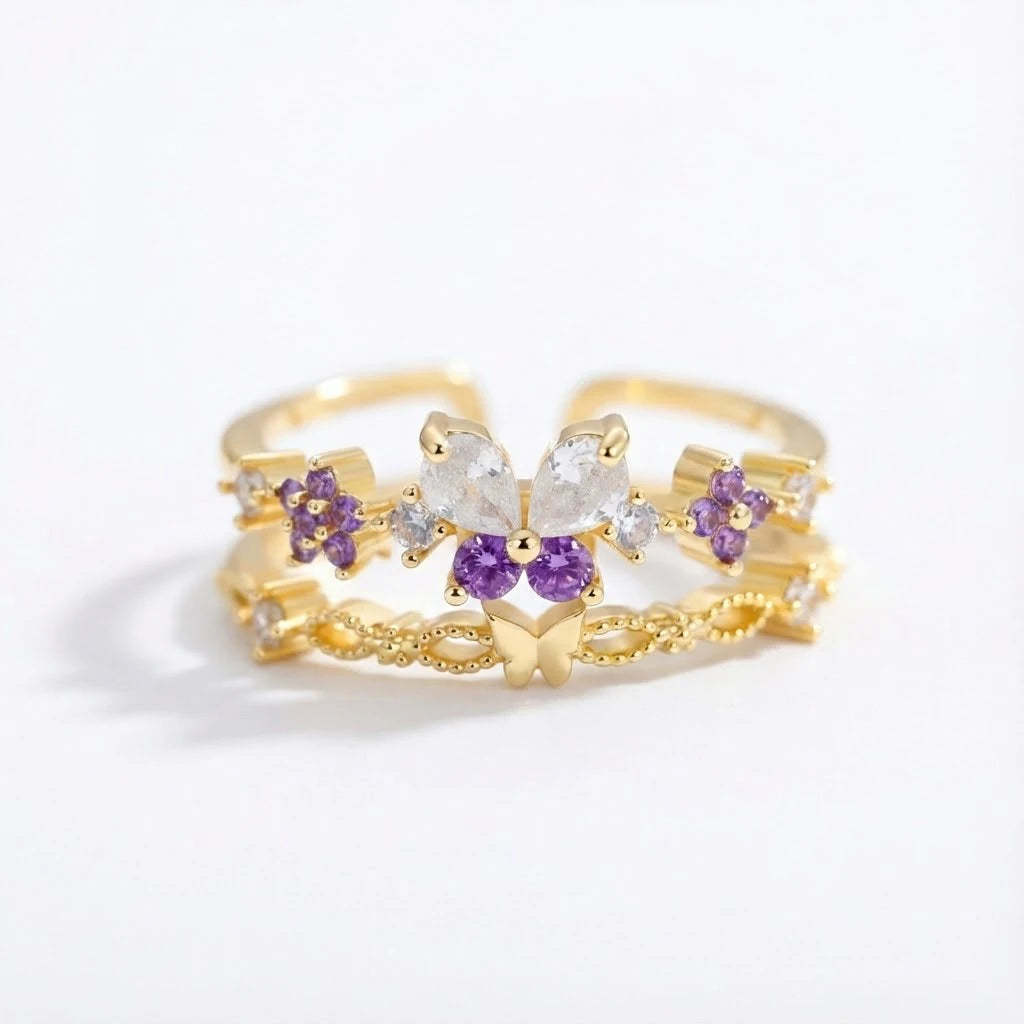 Anillo Flor Circon Colorido Ajustable Mujer Moda Vintage Regalo Joyería