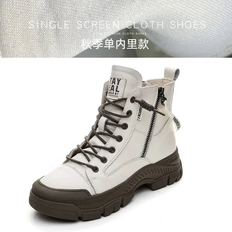 Zapatos de otoño e invierno a la moda de cuero para mujer...