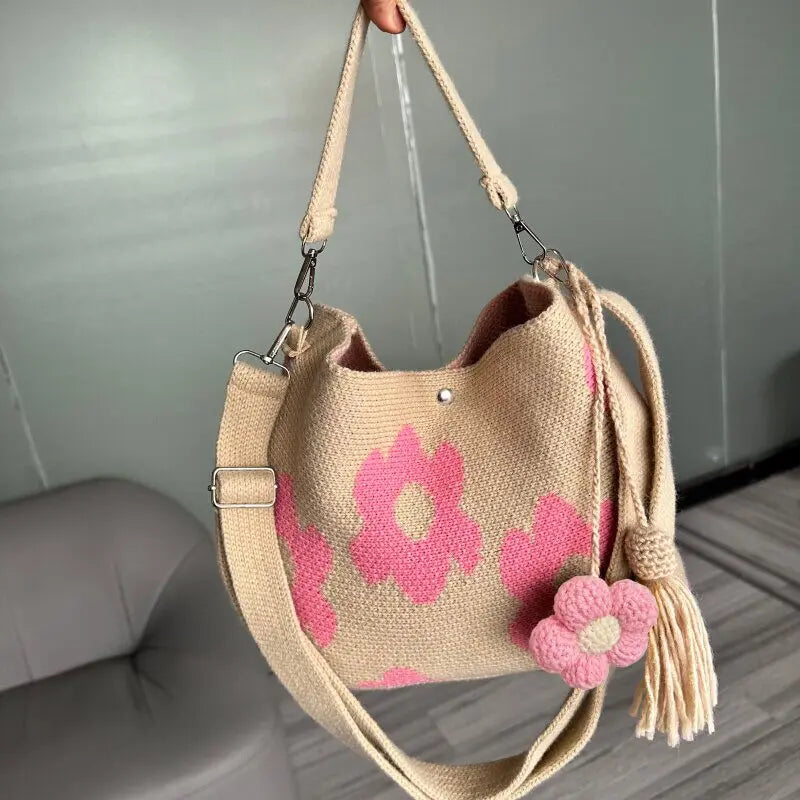 Bolso de mano de ganchillo hecho a mano con flores, carte...
