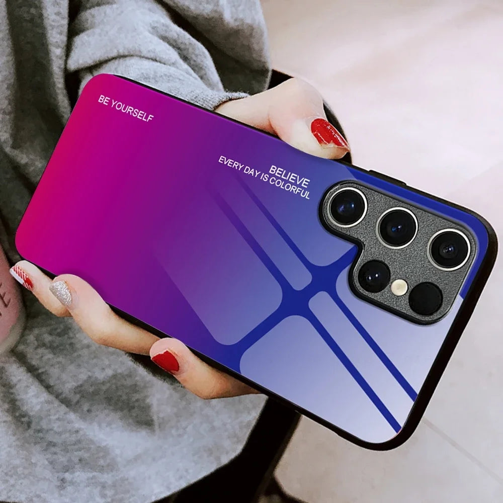 Tempered glass gradient phone case for Samsung Galaxy S2 by Corporación Turística, showcasing the colorful translucent design.