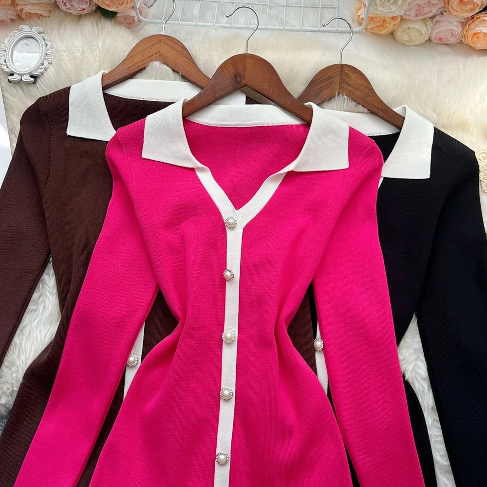 YuooMuoo vestido de mujer 2025 otoño Vintage cuello vuelt...