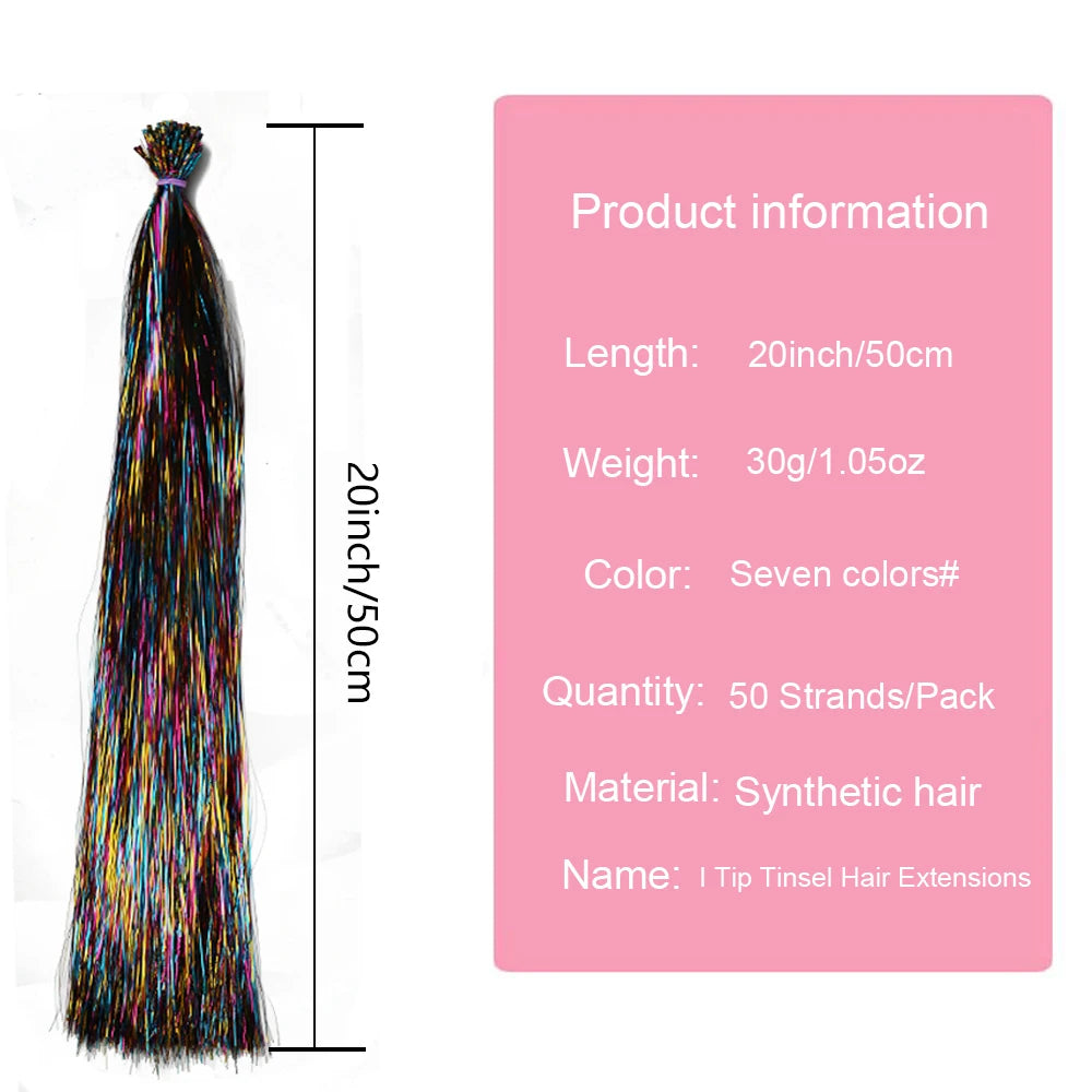 50 unids/pack I Tip extensiones de cabello de oropel bril...