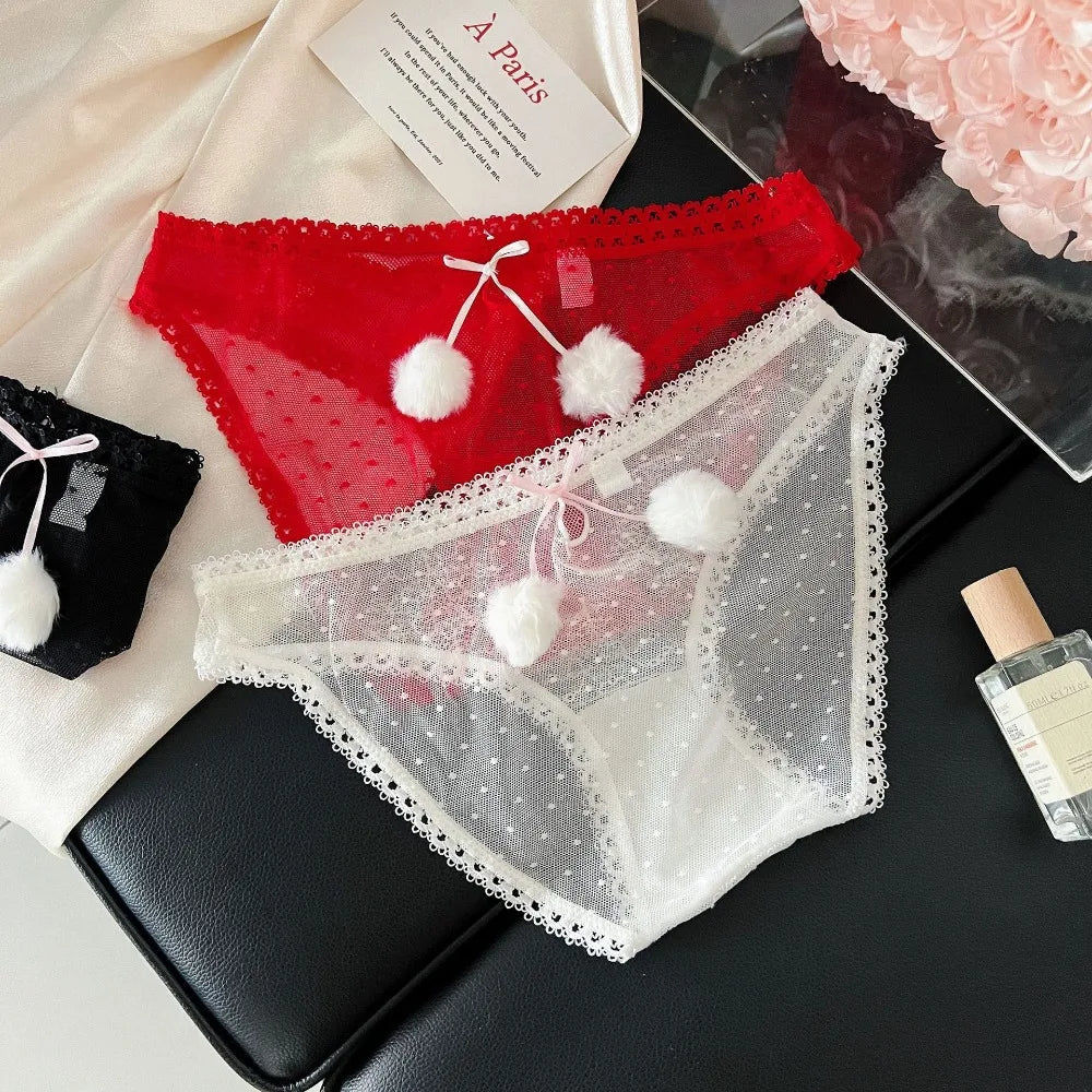 Transparent mesh panties with decorative bow from Corporación Turística, featuring delicate lace and feminine design.