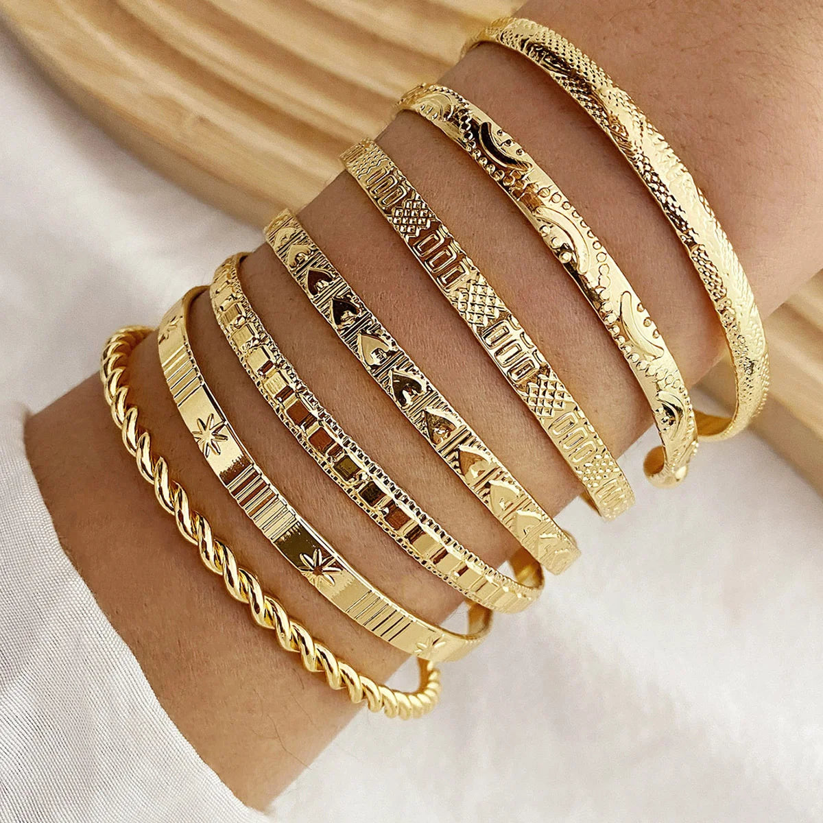 7 unids/set de pulseras Punk de Color dorado para mujer, ...