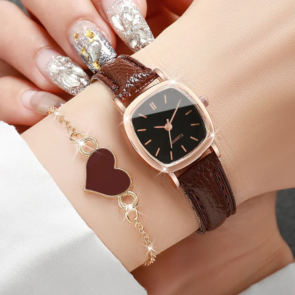 Reloj de Cuarzo Cuadrado Color Oro Rosa para Mujer con Co...
