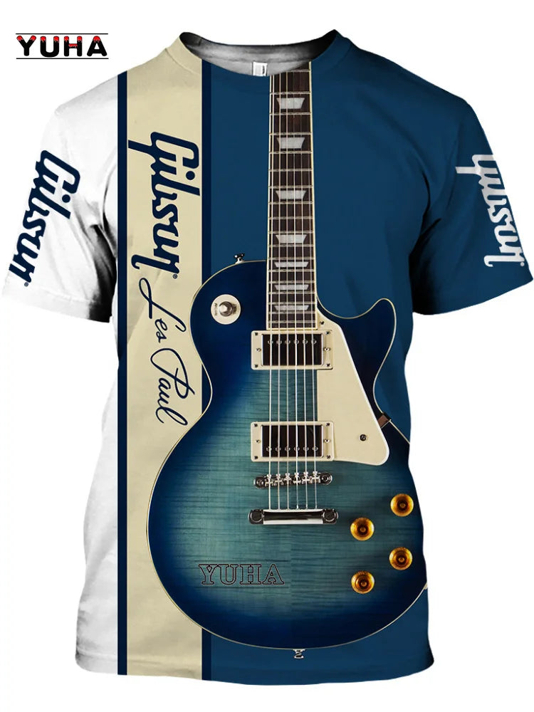 Camiseta Jazz 3D Saxo/Guitarra Hombre Verano Manga Corta Casual