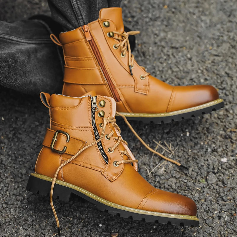 Botas de cuero de calidad para hombre, botas de moto con ...
