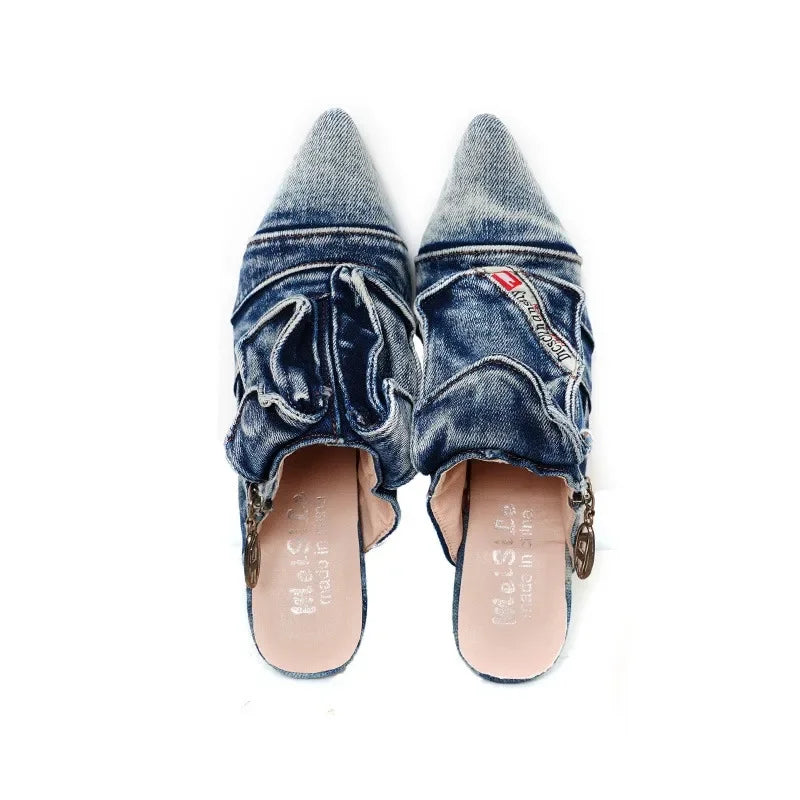 Zapatillas con cremallera para mujer, zapatos de tacón al...