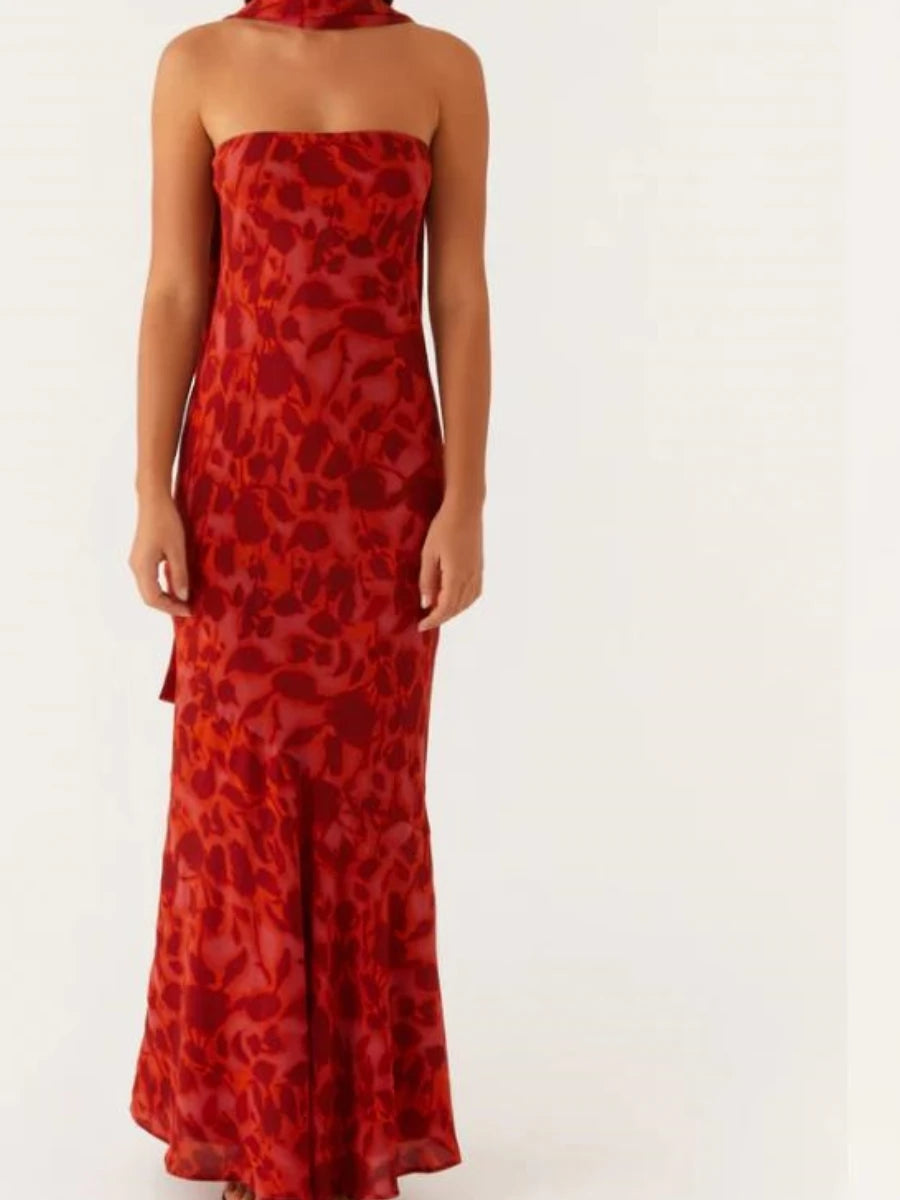 Vestido largo ajustado para mujer con pañuelo, vestido ma...