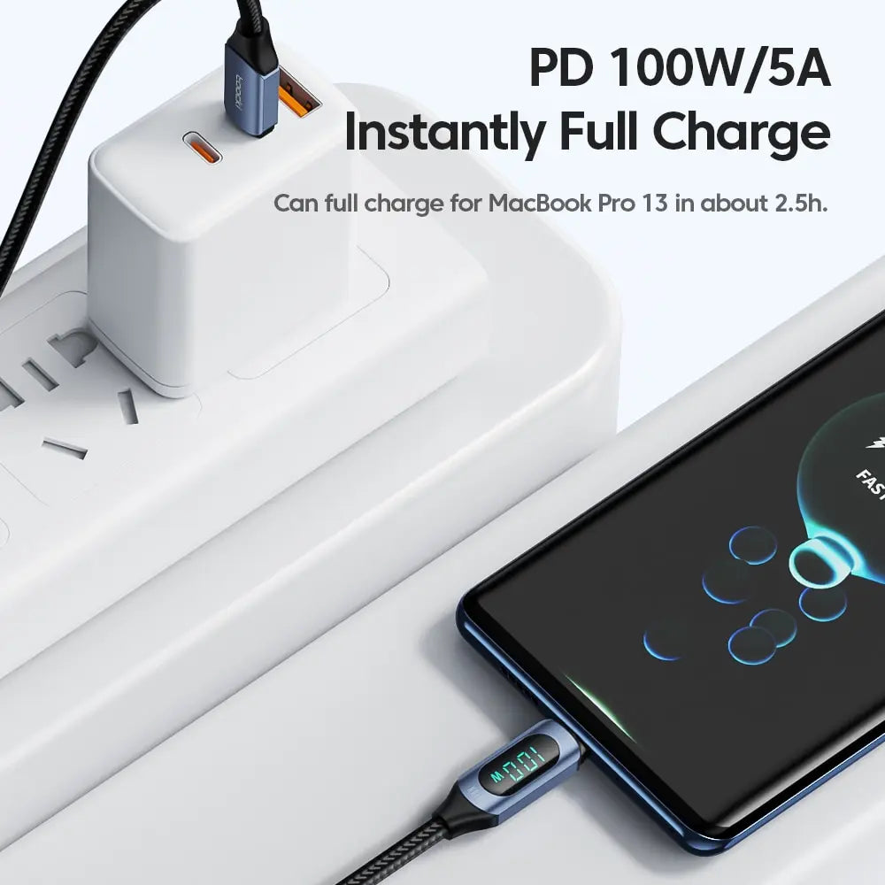 Cable USB C a C 100W PD Carga Rápida Toocki - Pantalla Digital LED