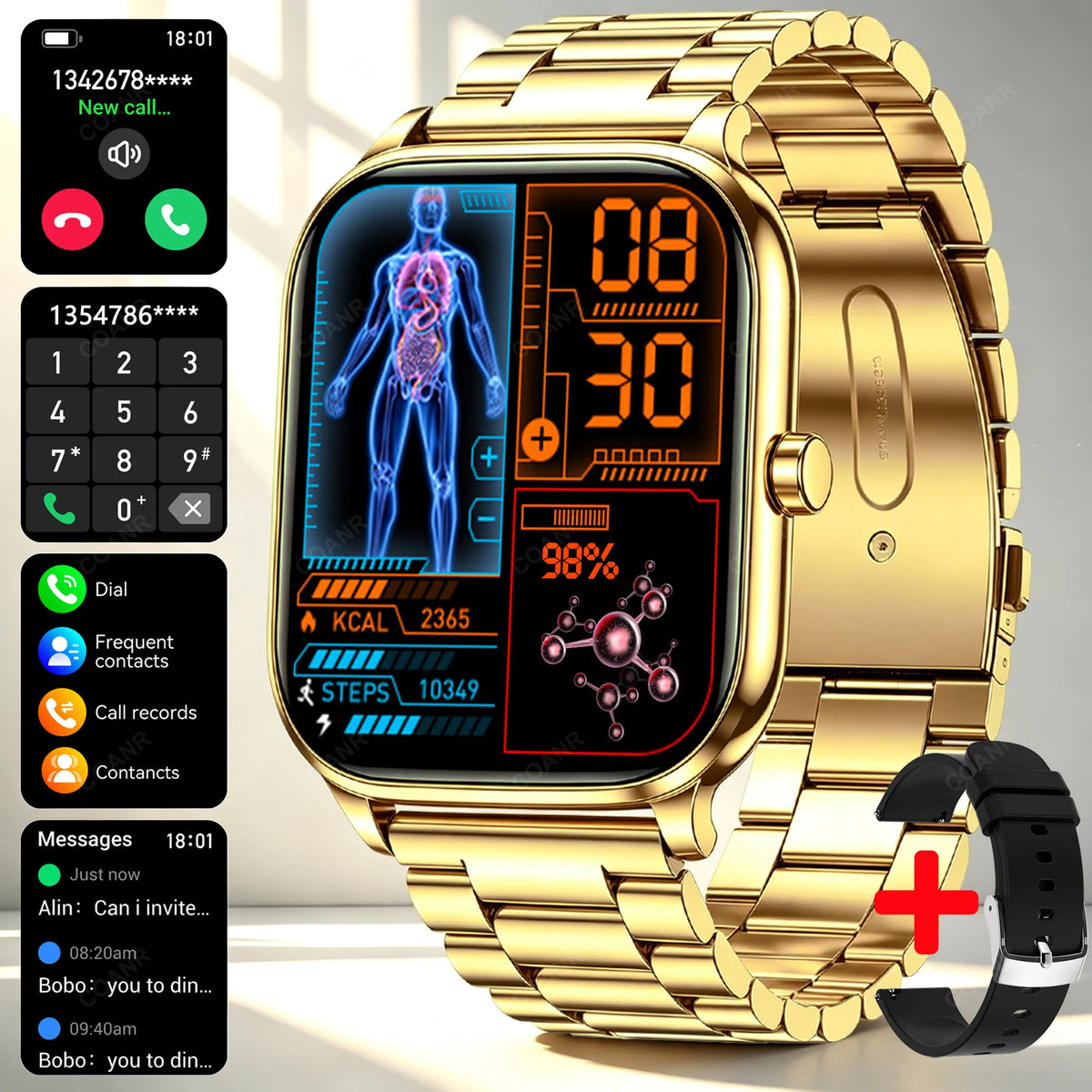 Reloj inteligente Golden Men para hombre y mujer, pantall...