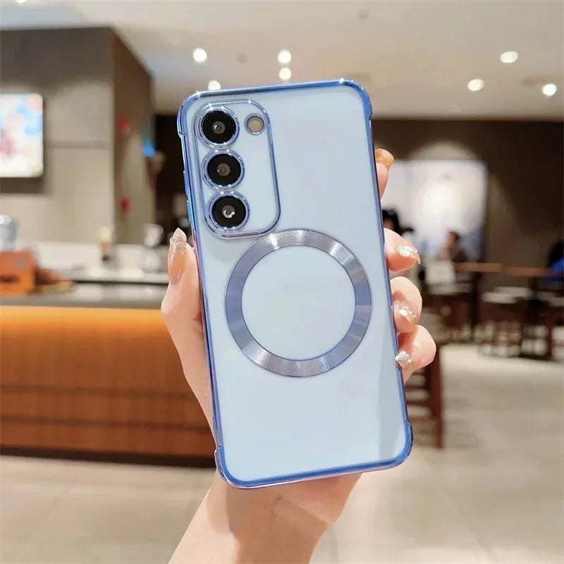 Magnetic chrome-plated phone case for Samsung Galaxy S26, featuring sleek design and protective cover by Corporación Turística.