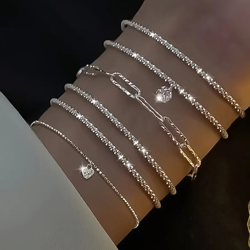6 uds. Pulseras de diamantes de imitación de Plata de Ley...