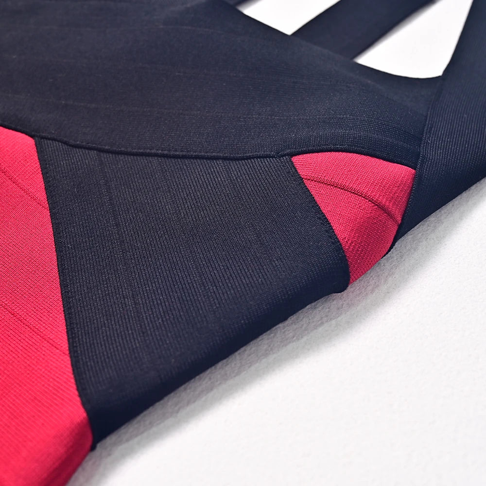 HQBORY-vestido Bandage Sexy rojo y negro con cuello Halte...
