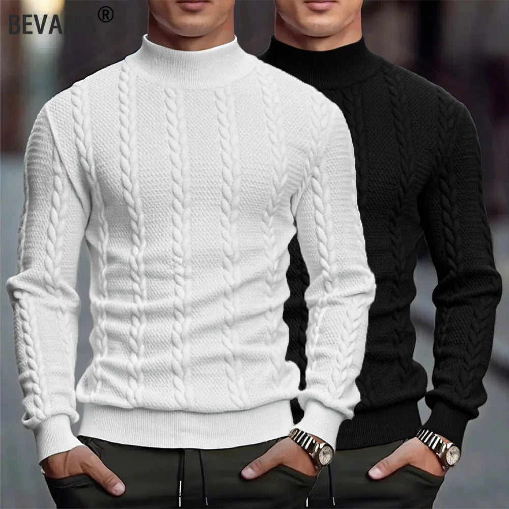 Suéter Cuello Alto Hombre: Punto Trenzado Vintage Cálido Casual Invierno - Corporación Turística