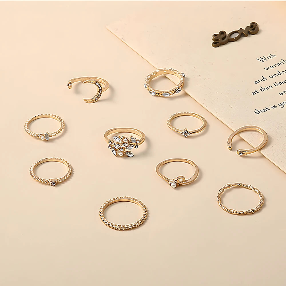 10 Anillos Dorados Boho Mujer: Luna, Estrella, Serpiente | Regalo Ideal