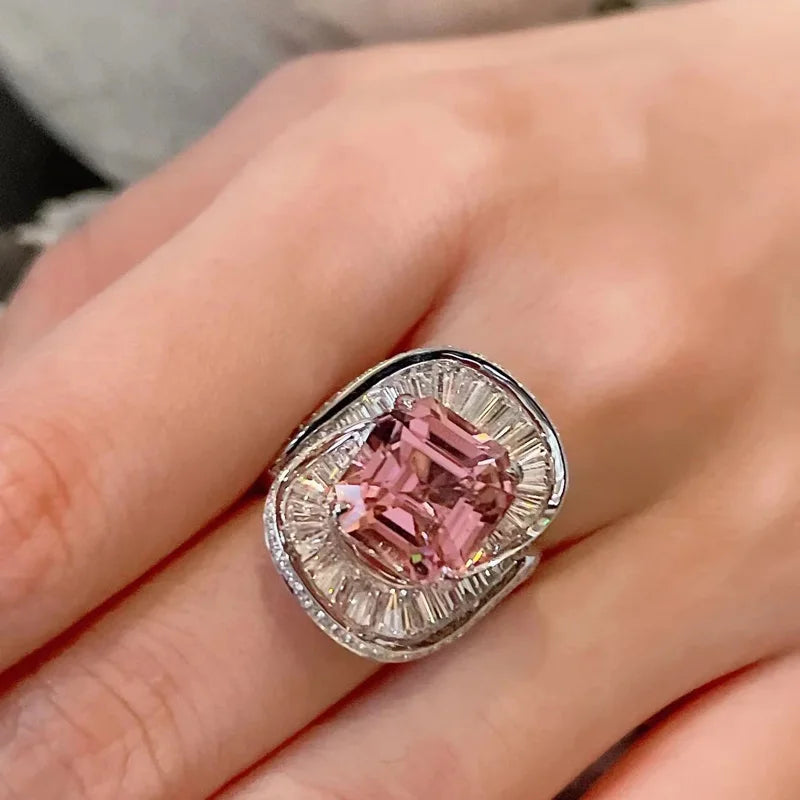 Dijes de cuarzo rosa, anillos de flores de boda, joyería ...